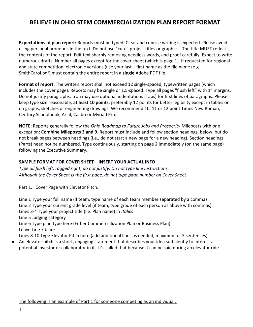 Bio STEM Commercialization Plan Template