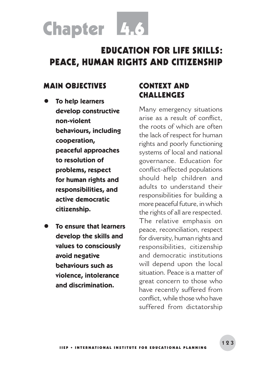 4.6 Education for Life Skills: Peace, Human Rights and Citizenship