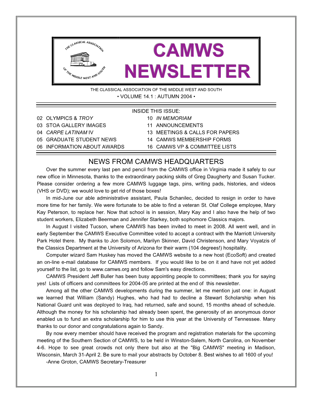 CAMWS Newsletter