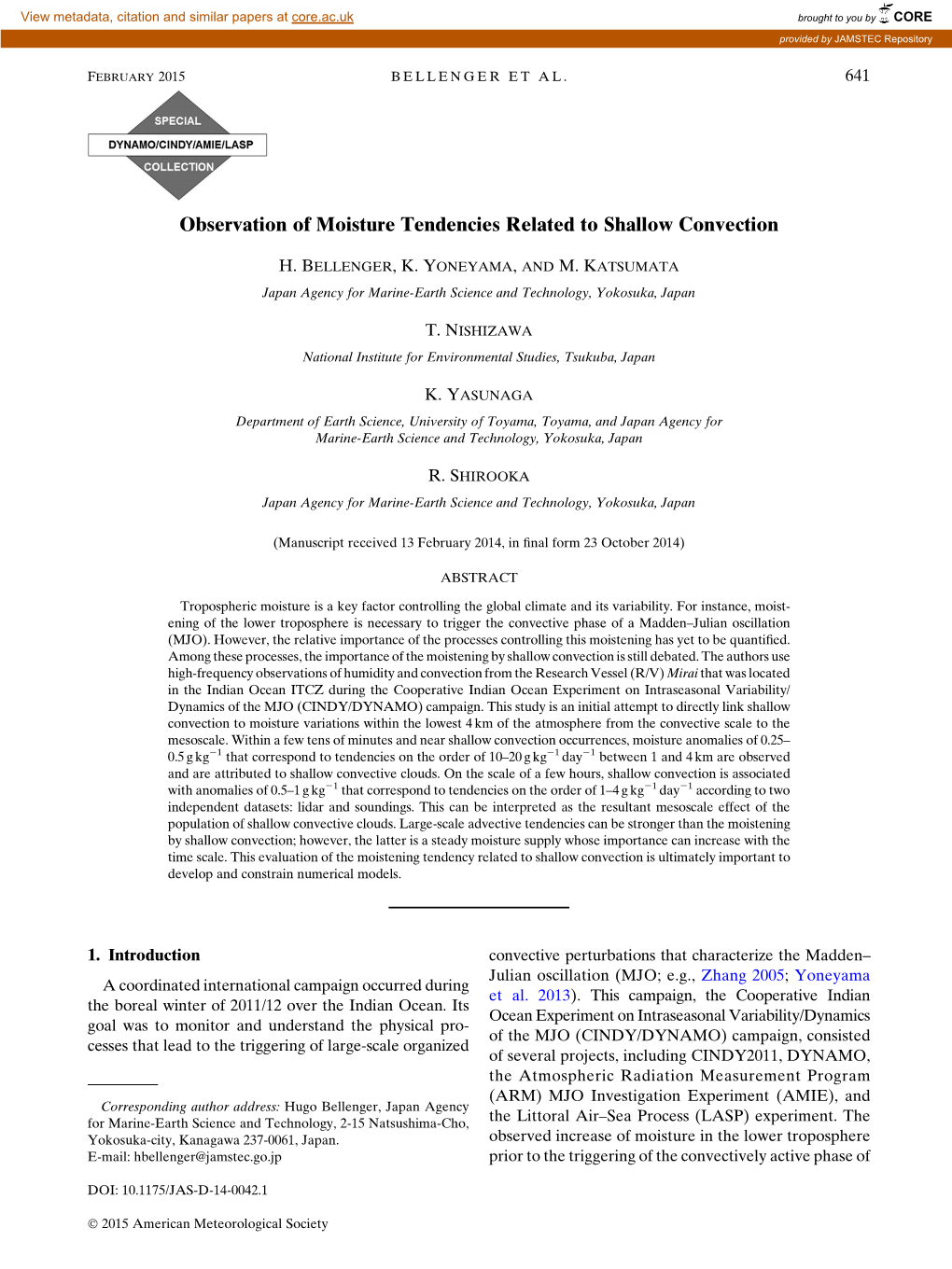 Observation of Moisture Tendencies Related to Shallow Convection