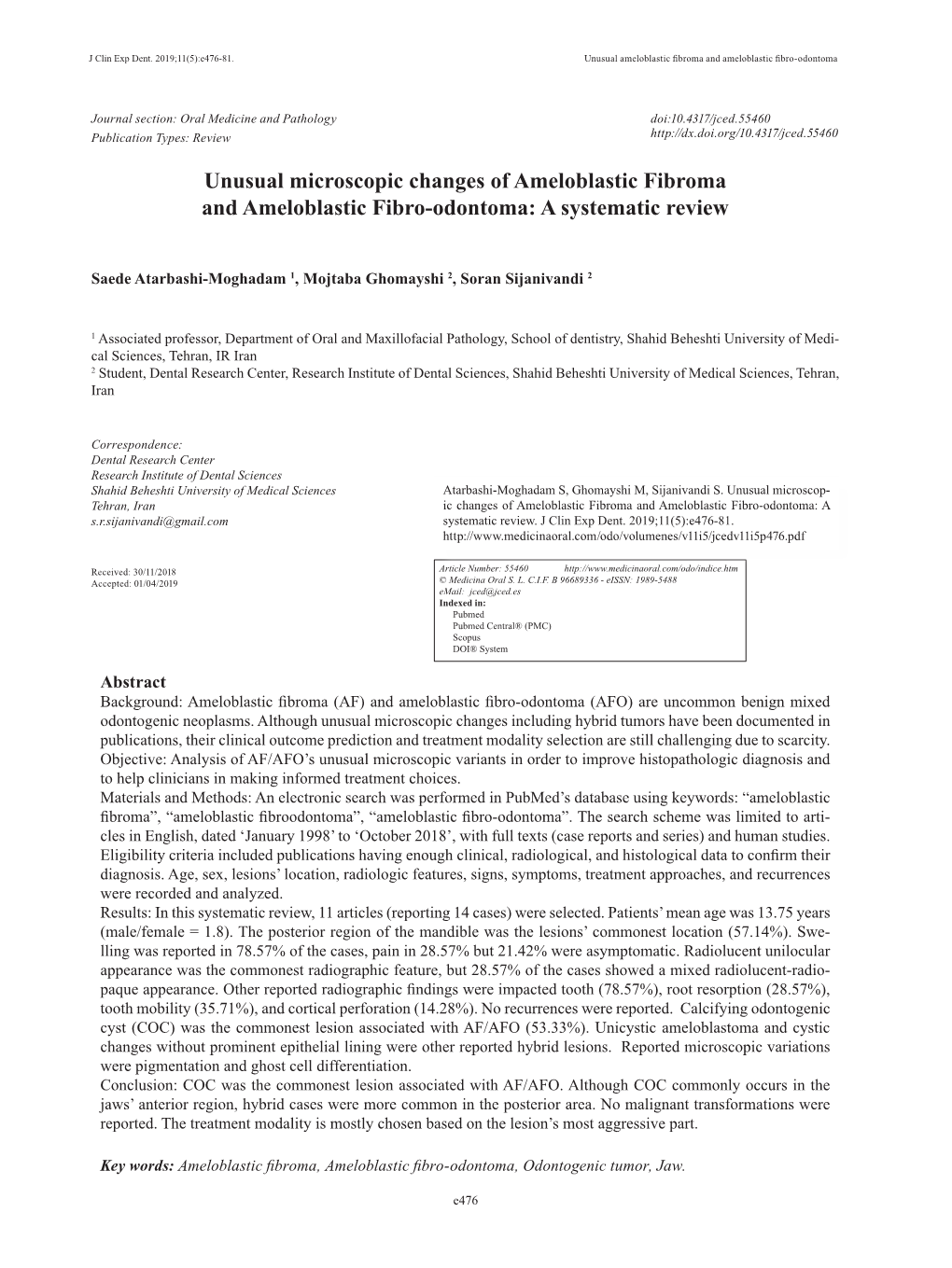 Unusual Microscopic Changes of Ameloblastic Fibroma and Ameloblastic Fibro-Odontoma: a Systematic Review