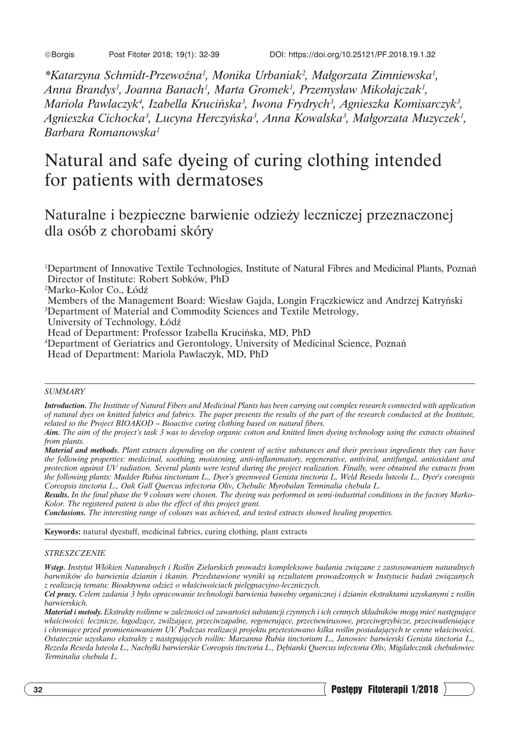 Natural and Safe Dyeing of Curing Clothing Intended for Patients with Dermatoses