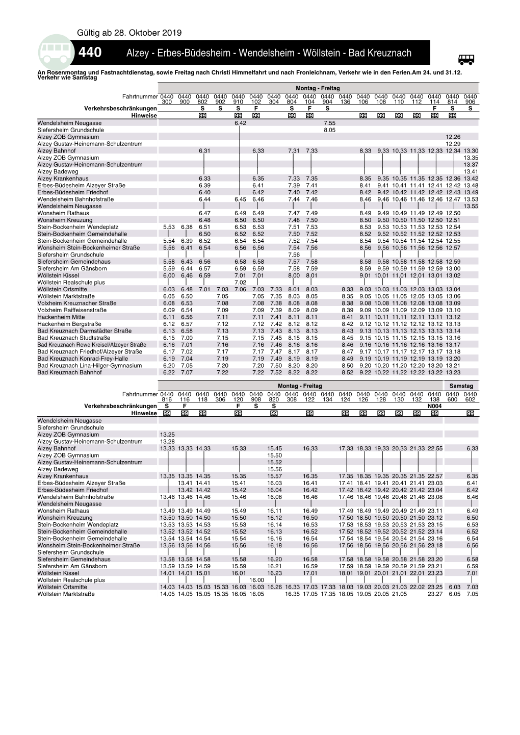 Fahrplan Linie