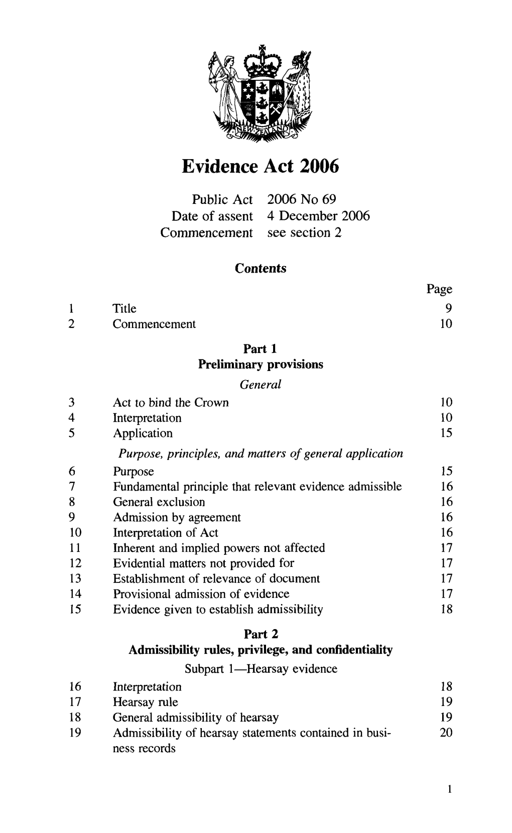 2006 No 69 Evidence Act 2006