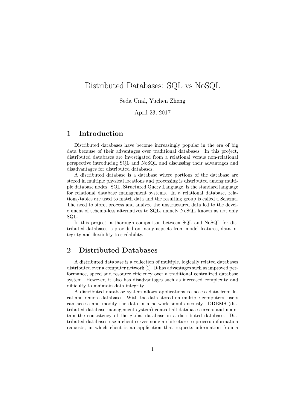 Distributed Databases: SQL Vs Nosql