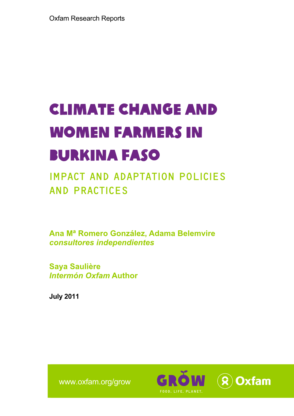 Climate Change and Women Farmers in Burkina Faso IMPACT and ADAPTATION POLICIES and PRACTICES