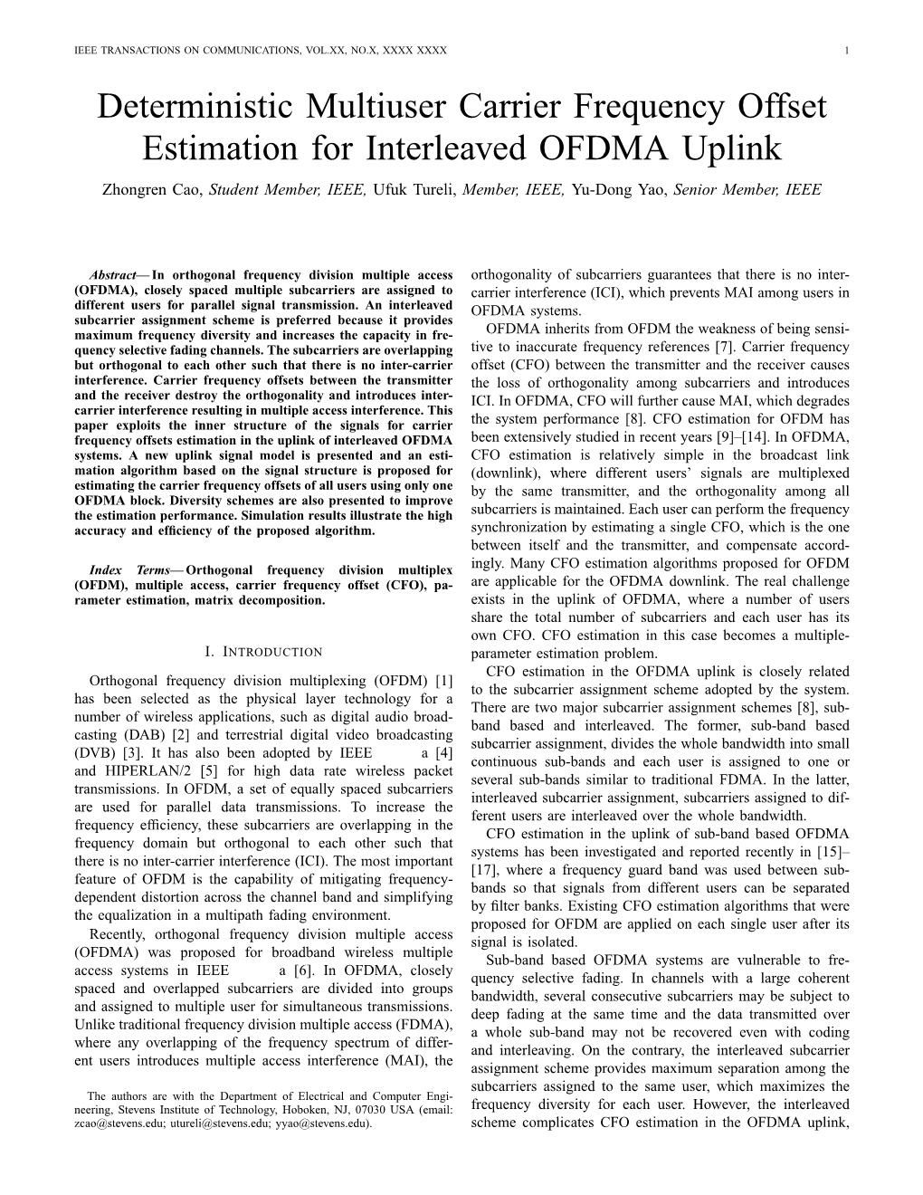 Deterministic Multiuser Carrier-Frequency Offset Estimation for Interleaved OFDMA Uplink
