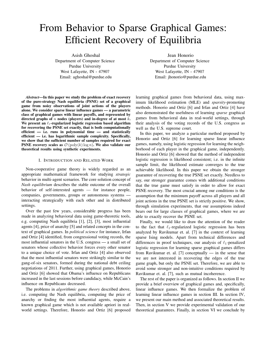 From Behavior to Sparse Graphical Games: Efficient Recovery of Equilibria