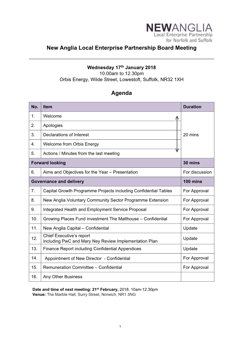 New Anglia Local Enterprise Partnership Board Meeting Agenda