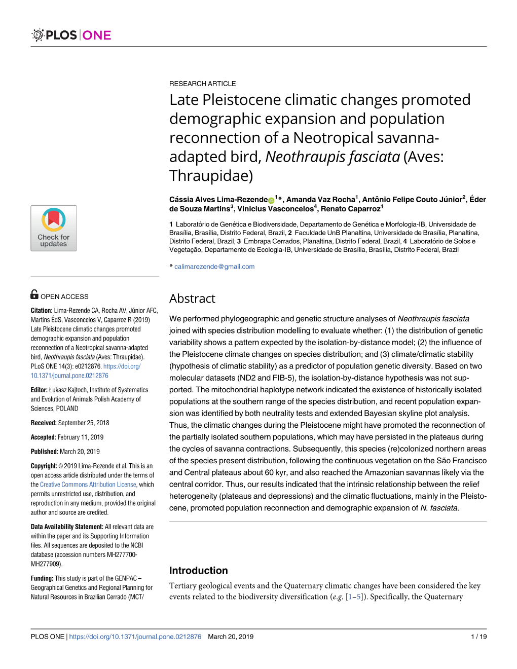 Late Pleistocene Climatic Changes Promoted Demographic Expansion