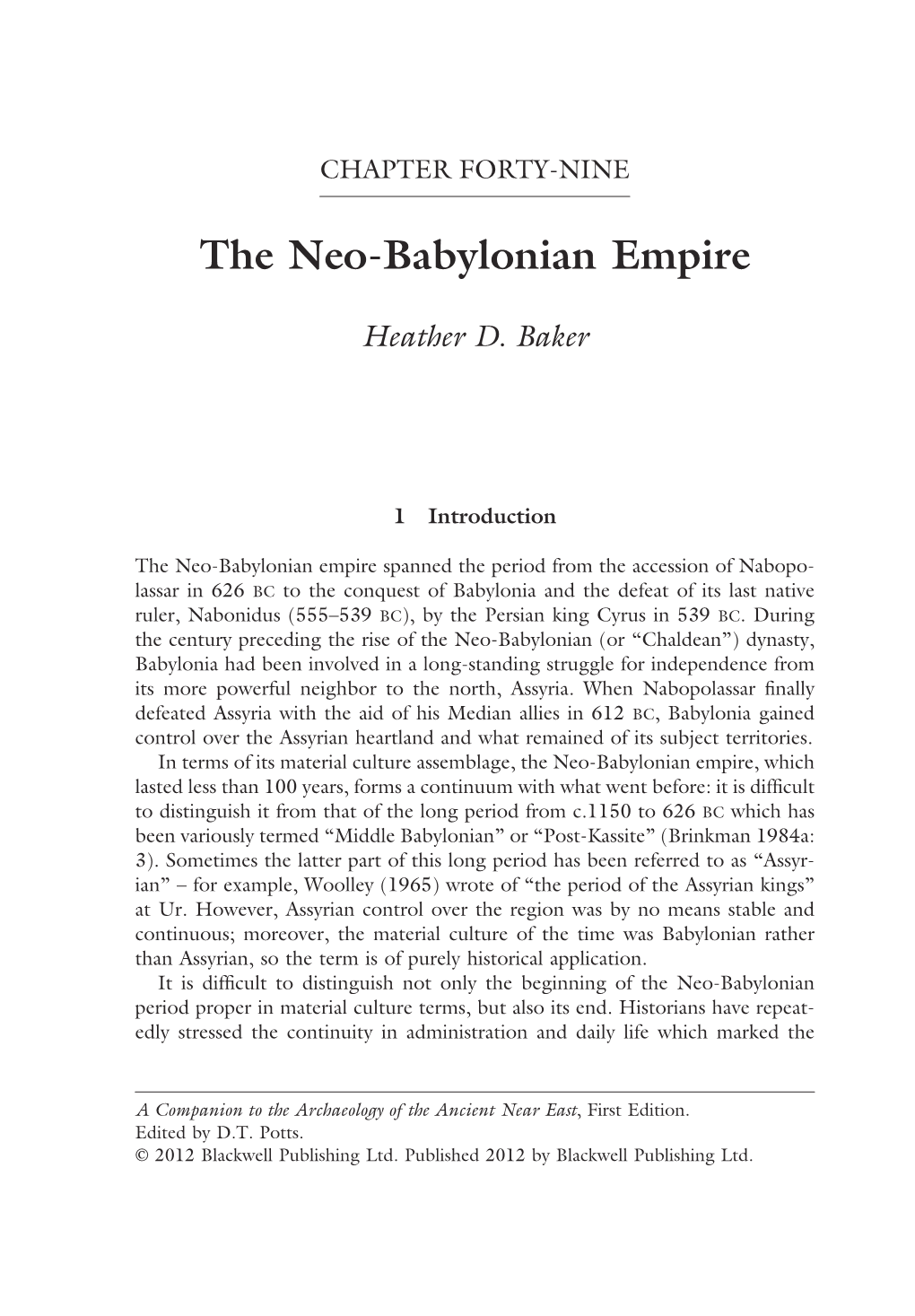 The Neo-Babylonian Empire 915 Transition to Achaemenid Rule Over Babylonia