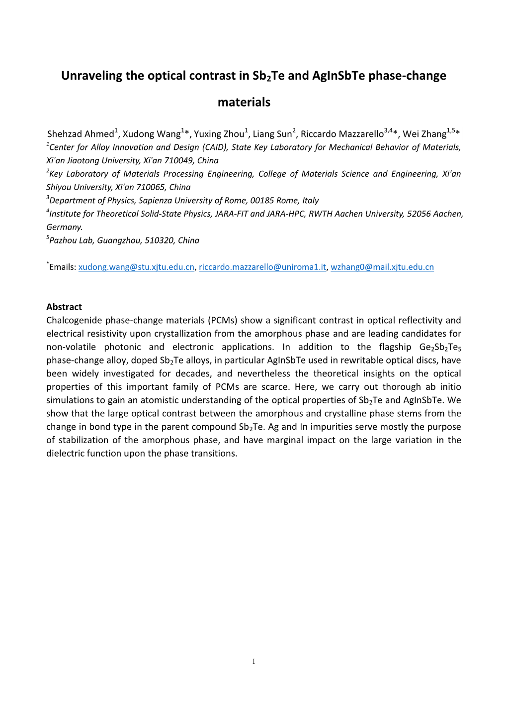 Unraveling the Optical Contrast in Sb2te and Aginsbte Phase-Change Materials