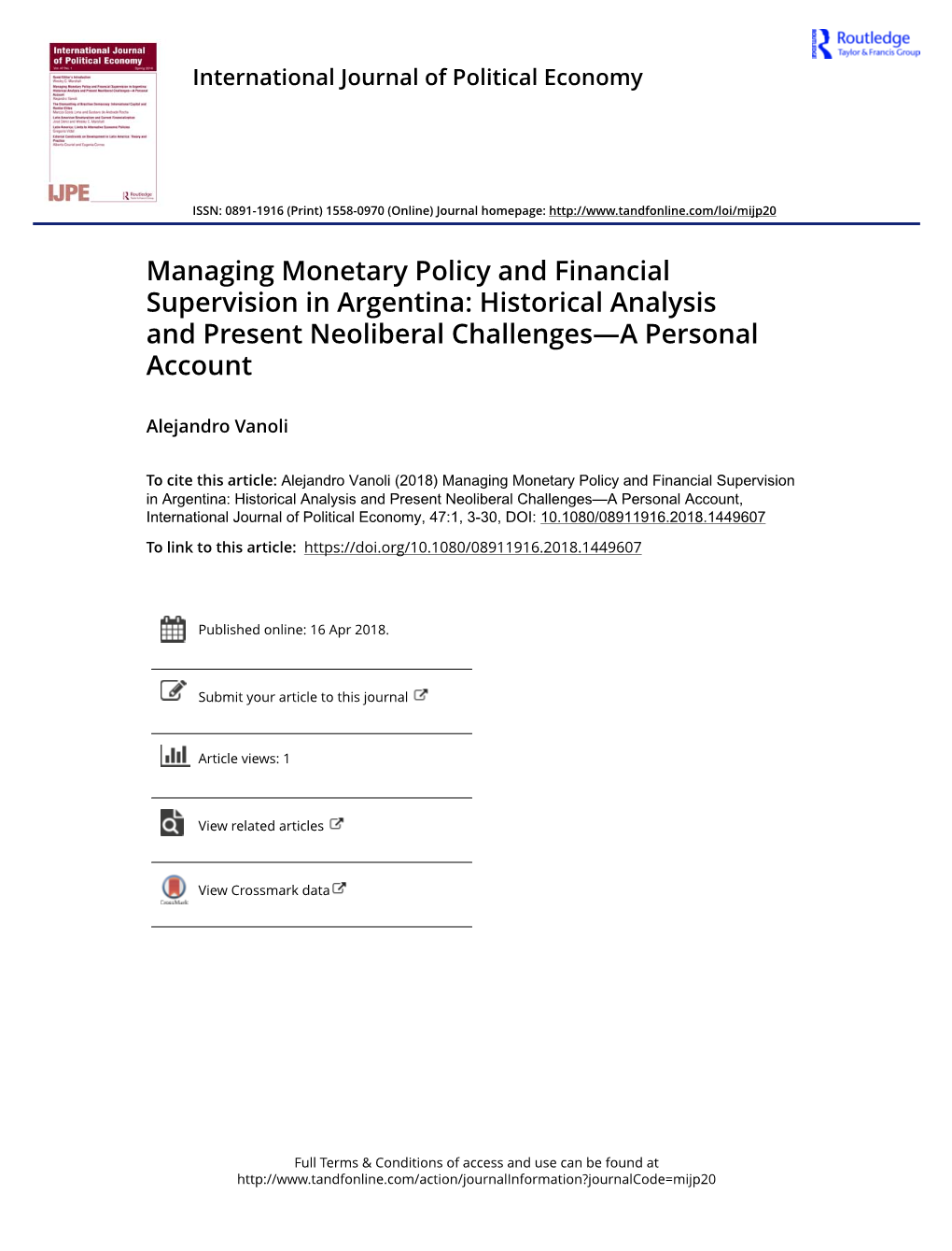 Managing Monetary Policy and Financial Supervision in Argentina: Historical Analysis and Present Neoliberal Challenges—A Personal Account
