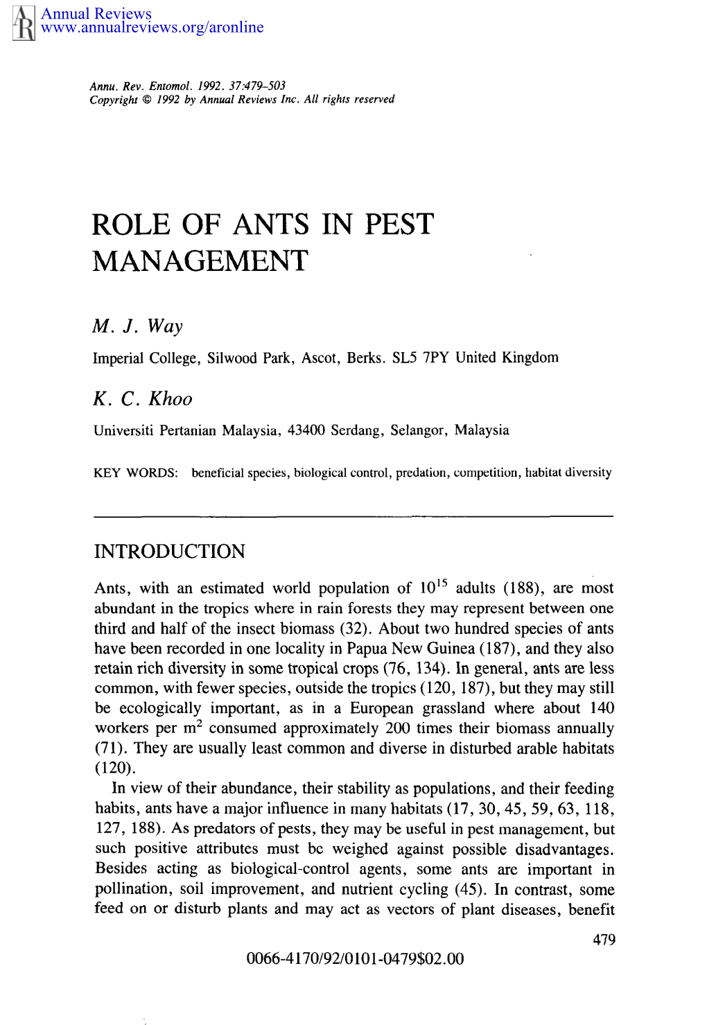 Role of Ants in Pest Management