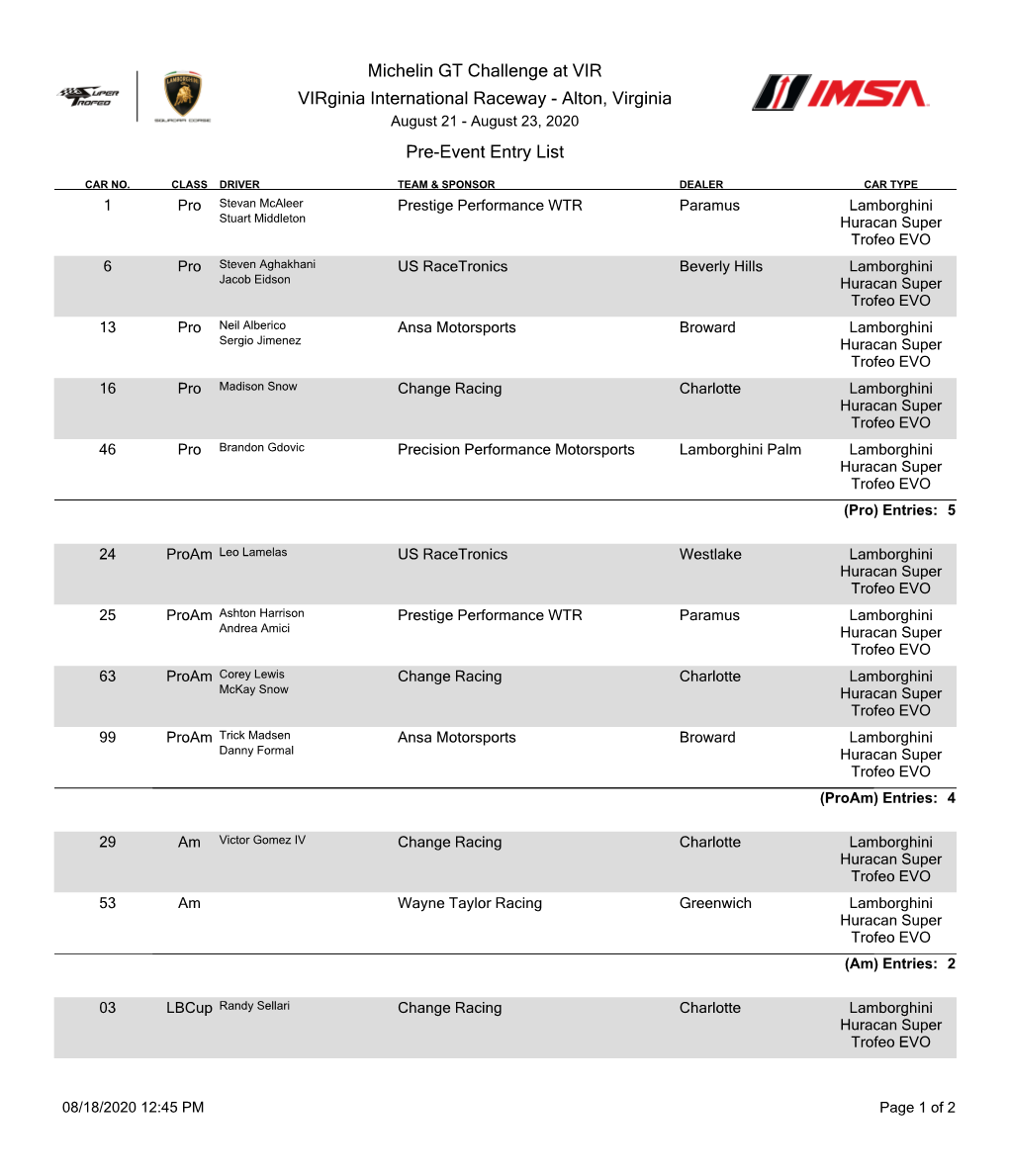 Michelin GT Challenge at VIR Virginia International