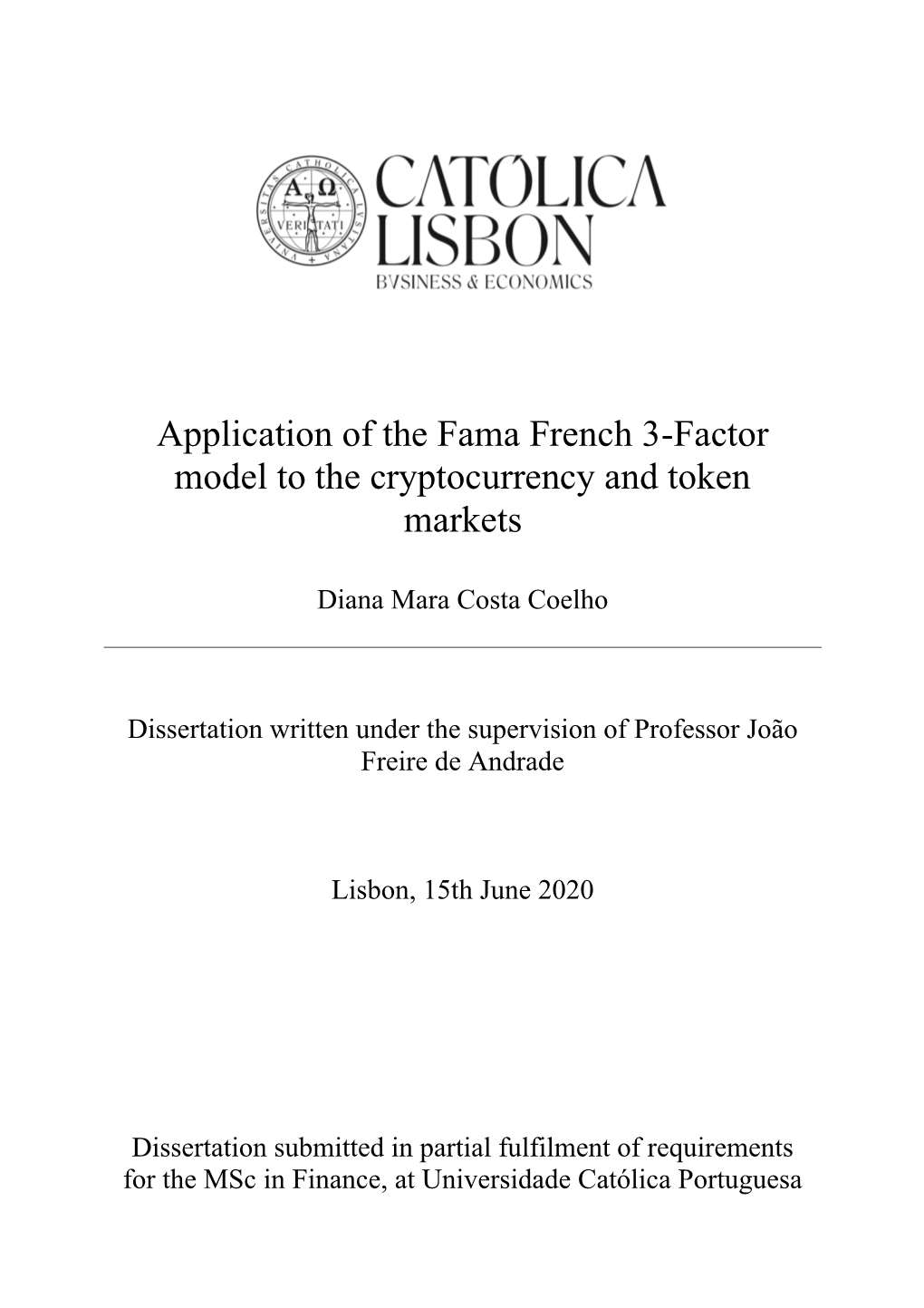 Application of the Fama French 3-Factor Model to the Cryptocurrency and Token Markets