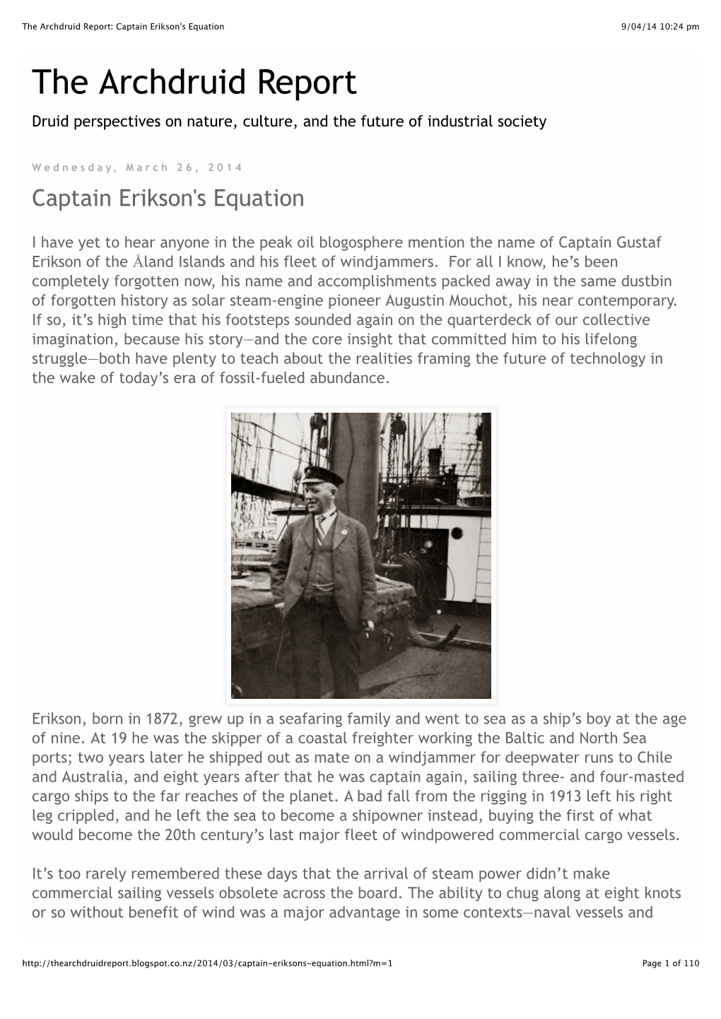 The Archdruid Report: Captain Erikson's Equation 9/04/14 10:24 Pm