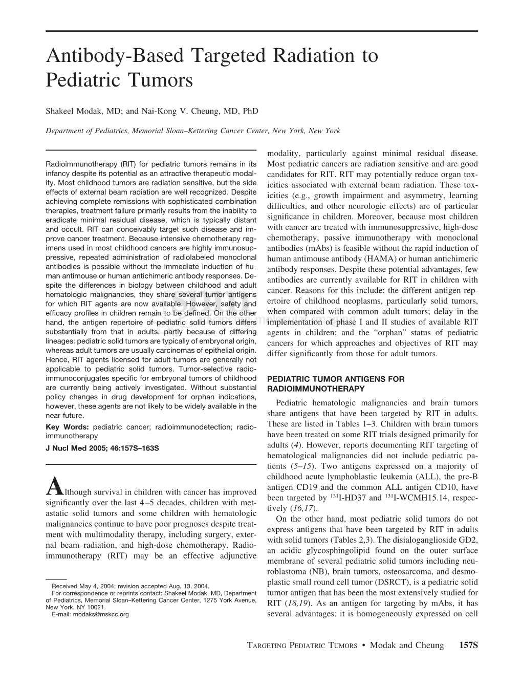 Antibody-Based Targeted Radiation to Pediatric Tumors