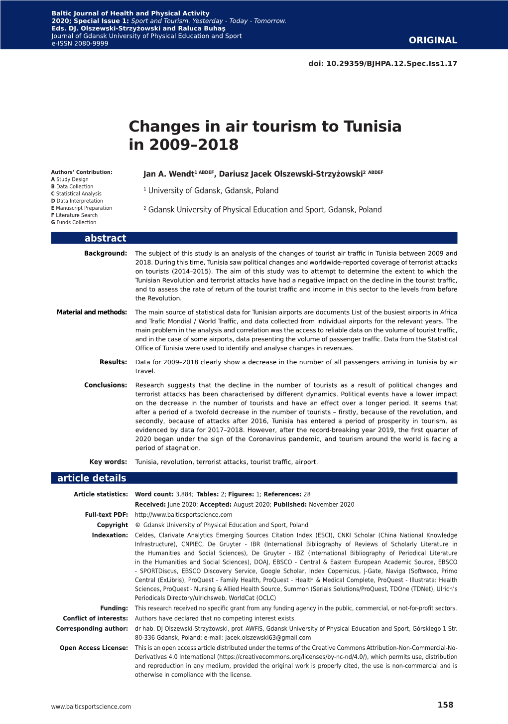 Changes in Air Tourism to Tunisia in 2009–2018