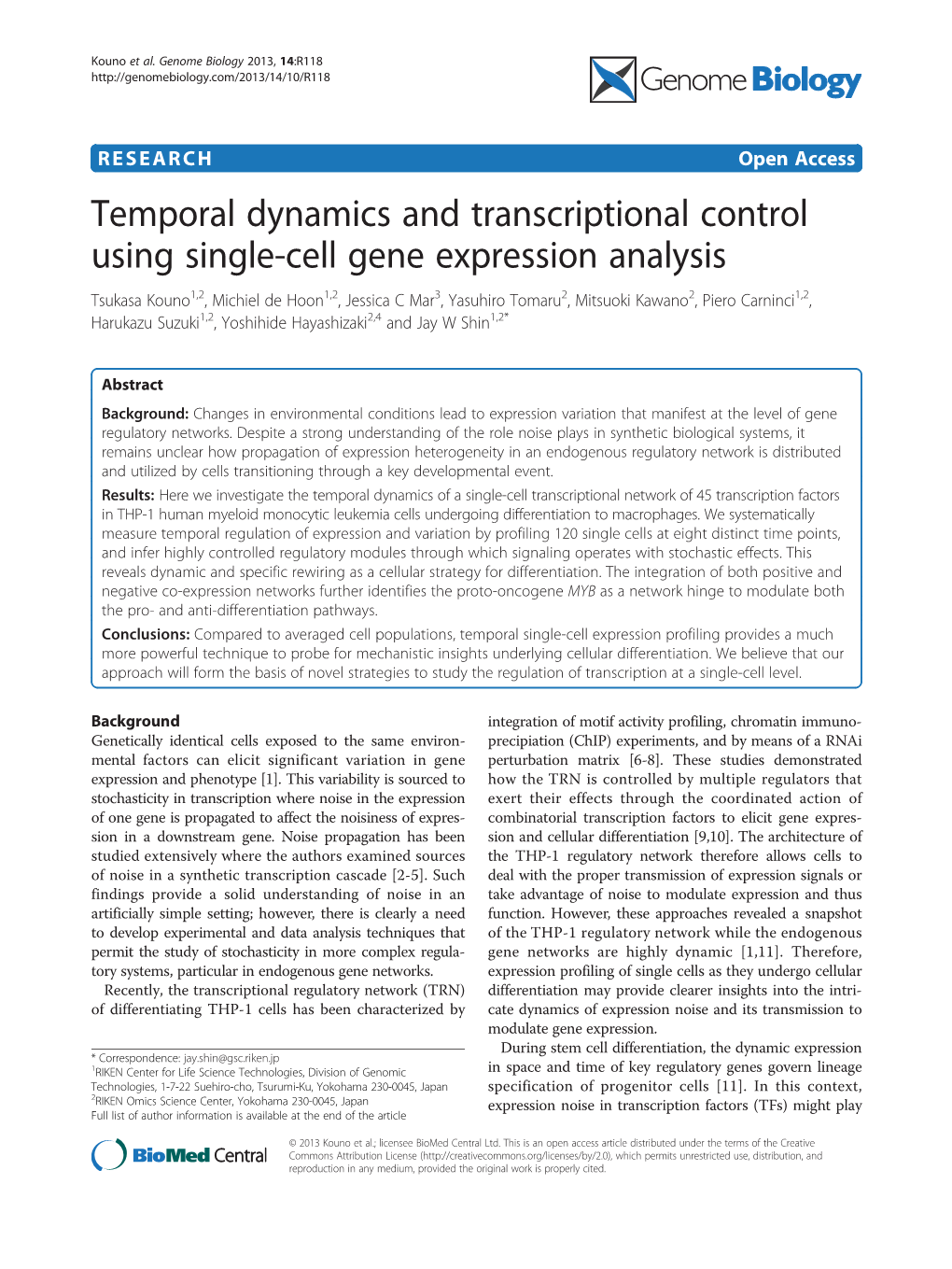 Temporal Dynamics and Transcriptional Control Using Single