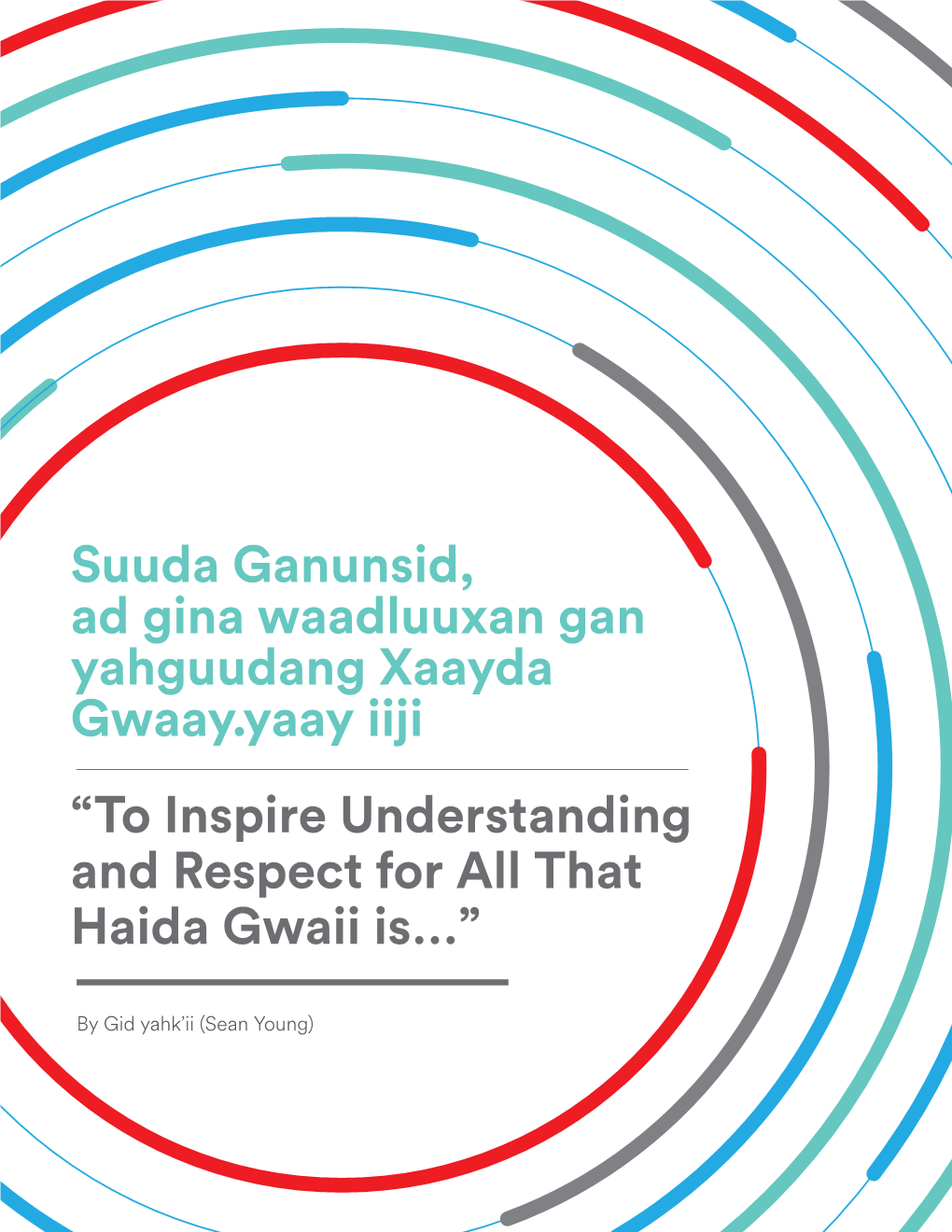 Suuda Ganunsid, Ad Gina Waadluuxan Gan Yahguudang Xaayda Gwaay.Yaay Iiji “To Inspire Understanding and Respect for All That Haida Gwaii Is…”