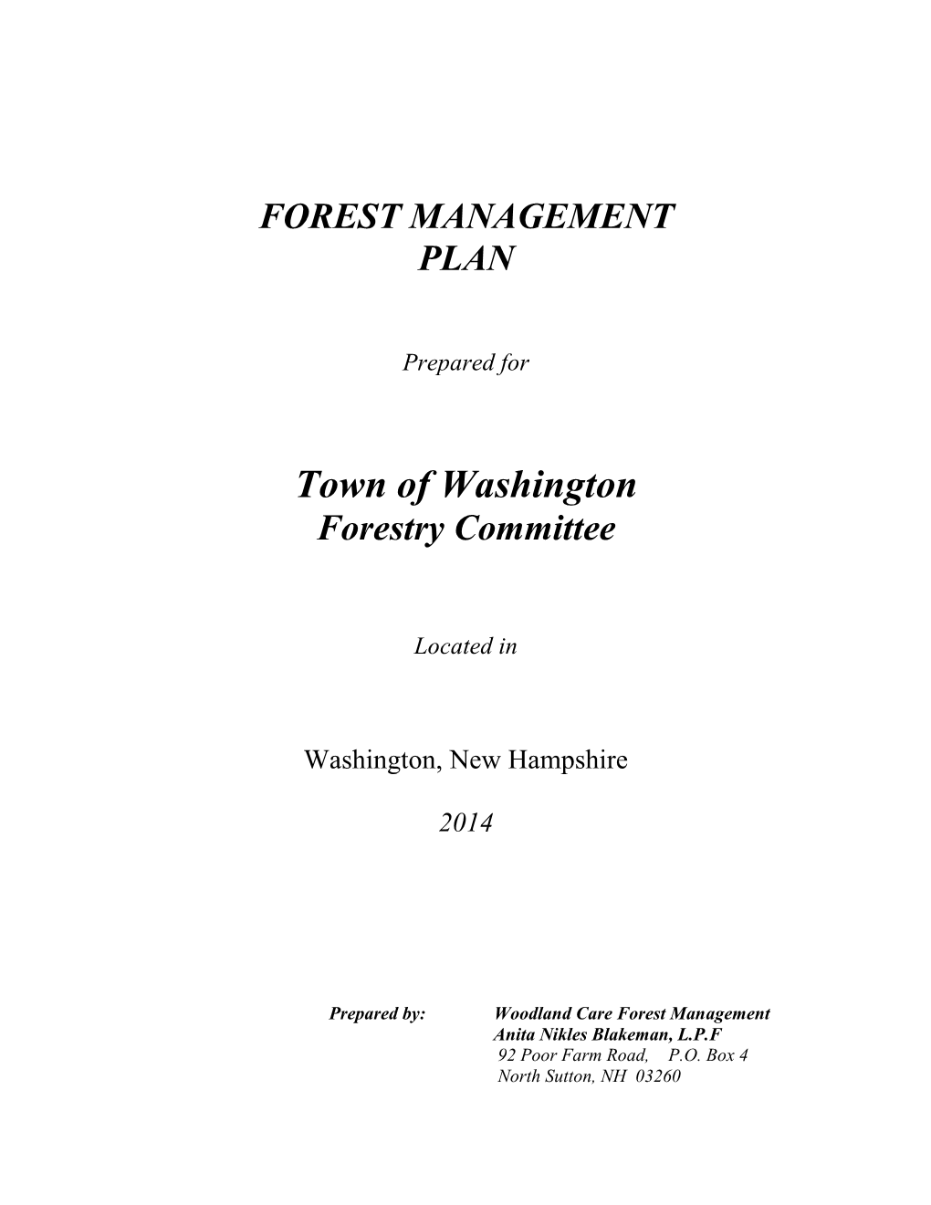 Town Forest Master Plan 2016