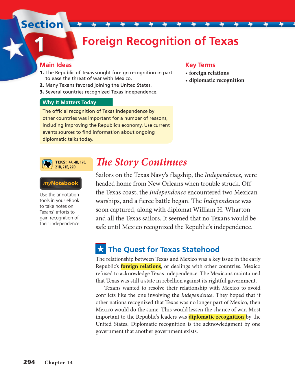 Foreign Recognition of Texas Main Ideas Key Terms 1