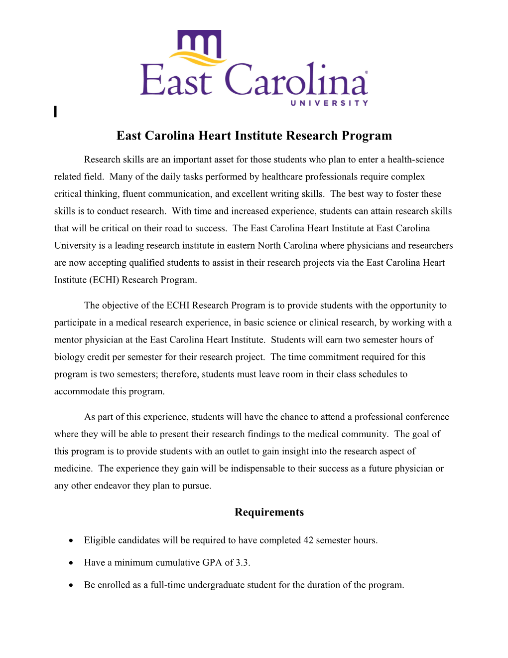 East Carolina Heart Institute Research Program