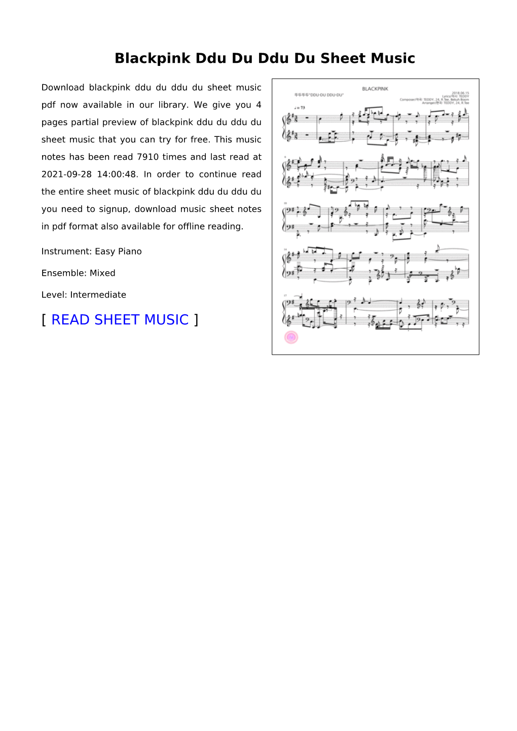 Blackpink Ddu Du Ddu Du Sheet Music