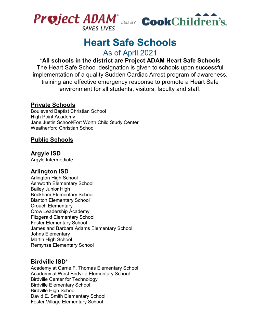 Project ADAM Texas Heart Safe Schools
