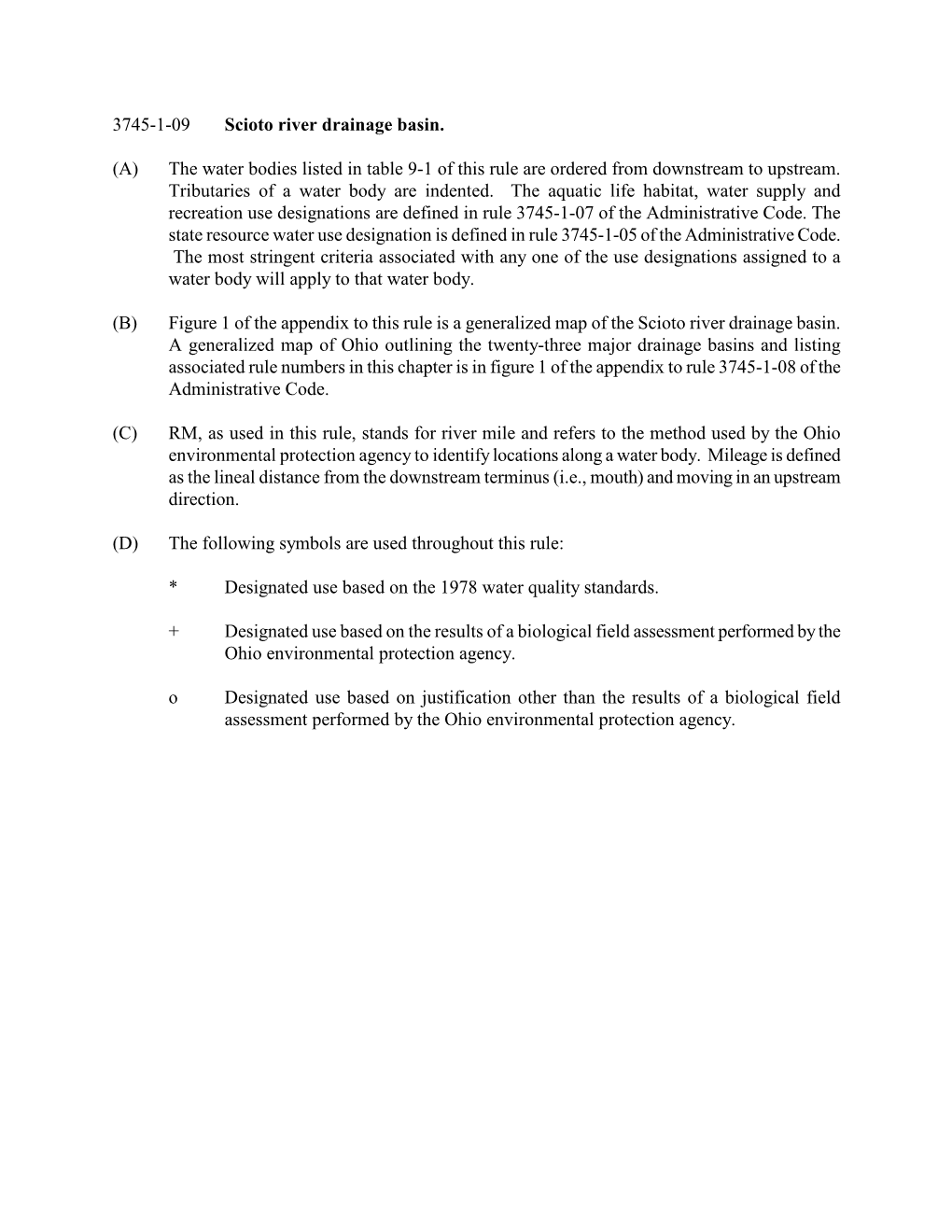 3745-1-09 Scioto River Drainage Basin. (A) the Water Bodies Listed in Table 9-1 of This Rule Are Ordered from Downstream to Upst