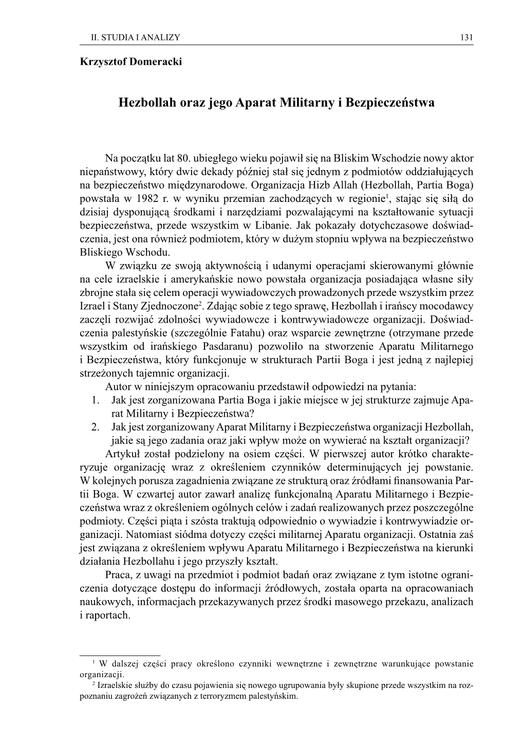 Hezbollah Oraz Jego Aparat Militarny I Bezpieczeństwa