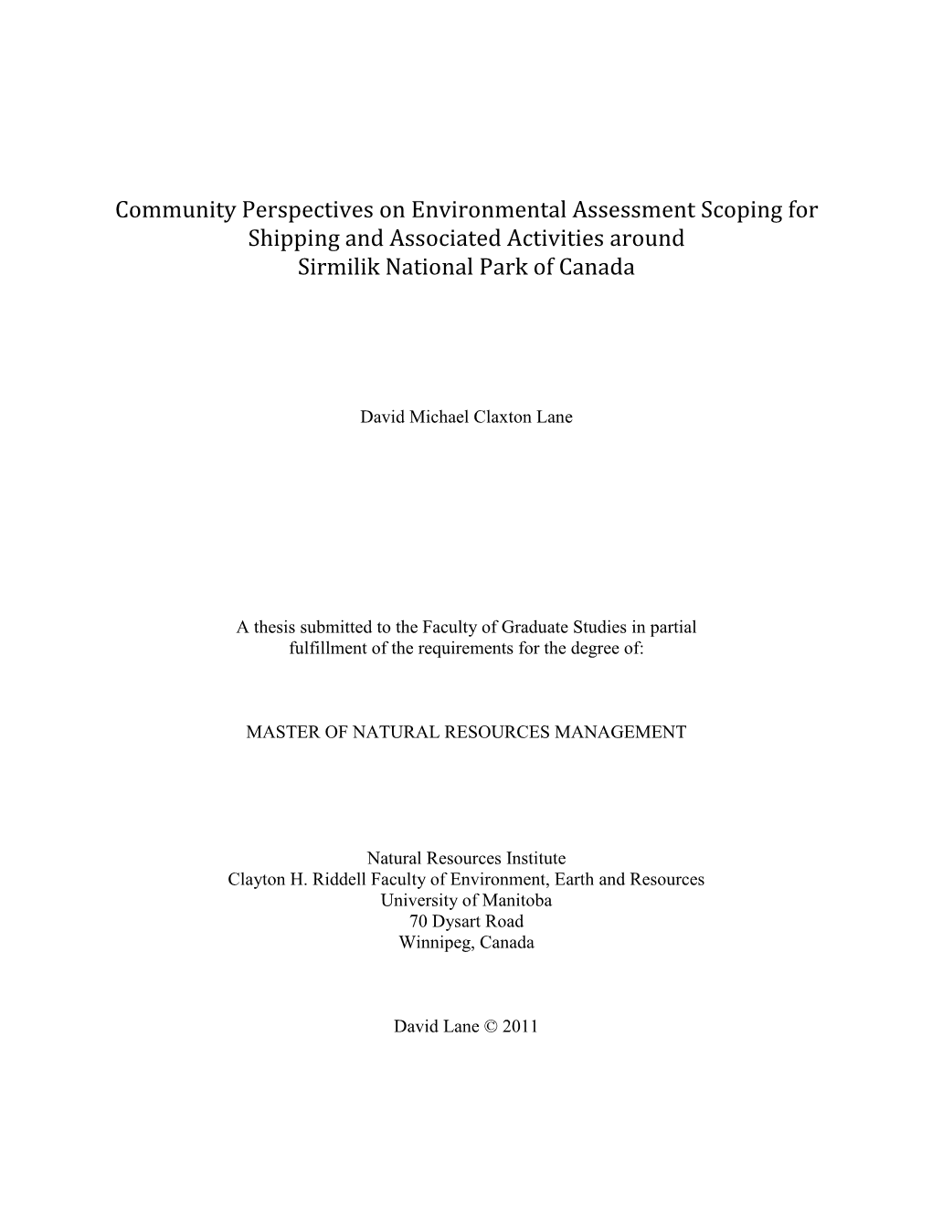 Community Perspectives on Environmental Assessment Scoping for Shipping and Associated Activities Around Sirmilik National Park of Canada