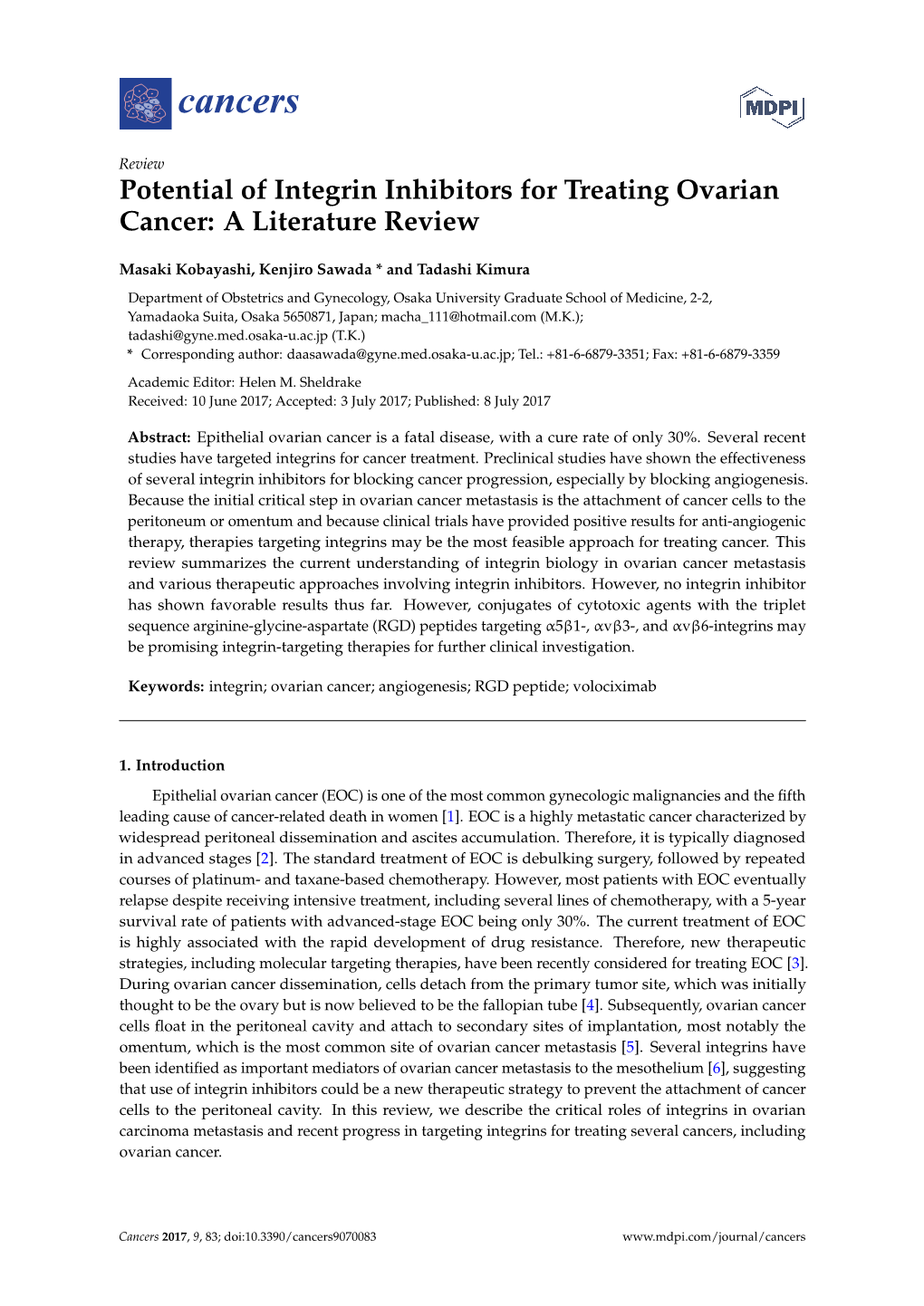 Potential of Integrin Inhibitors for Treating Ovarian Cancer: a Literature Review
