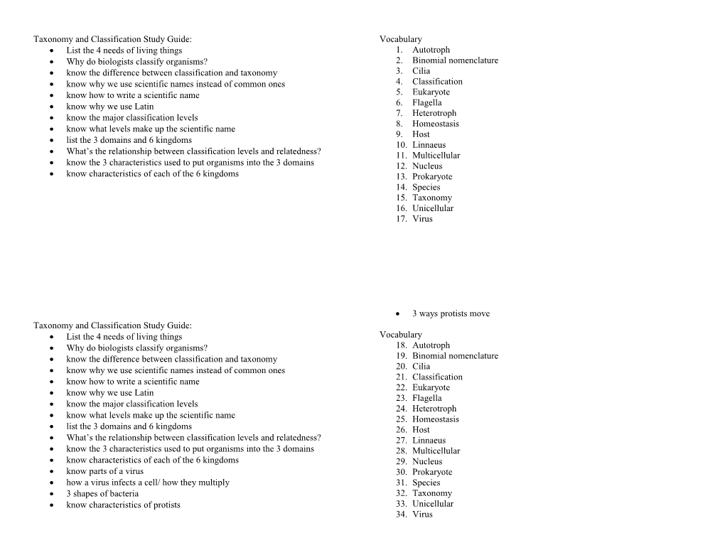 Taxonomy and Classification Study Guide