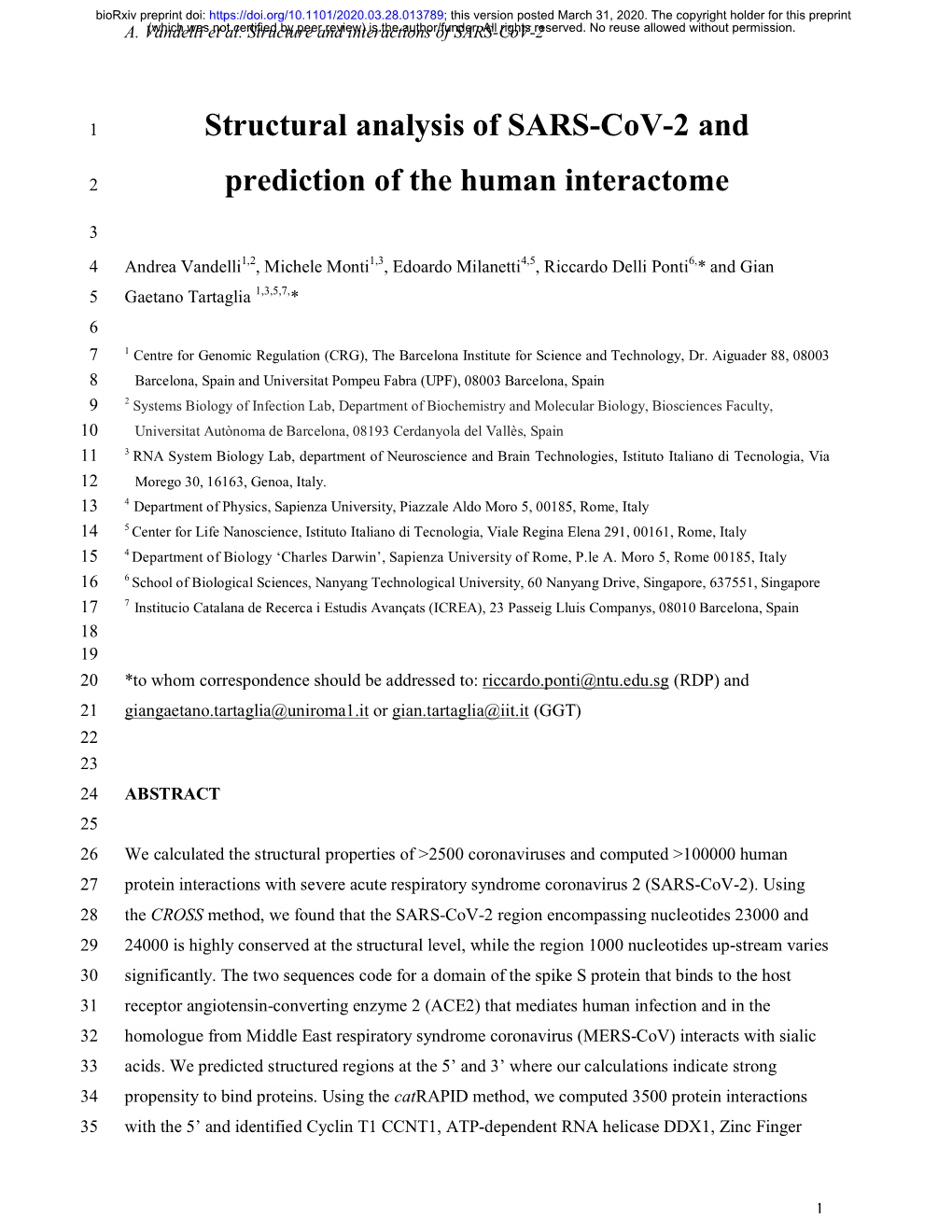 Structural Analysis of SARS-Cov-2 and Prediction of the Human