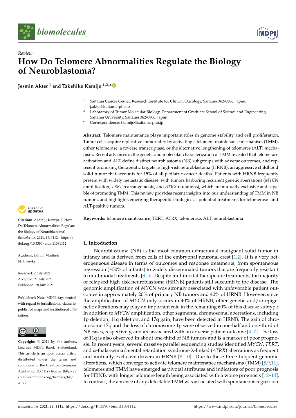 How Do Telomere Abnormalities Regulate the Biology of Neuroblastoma?