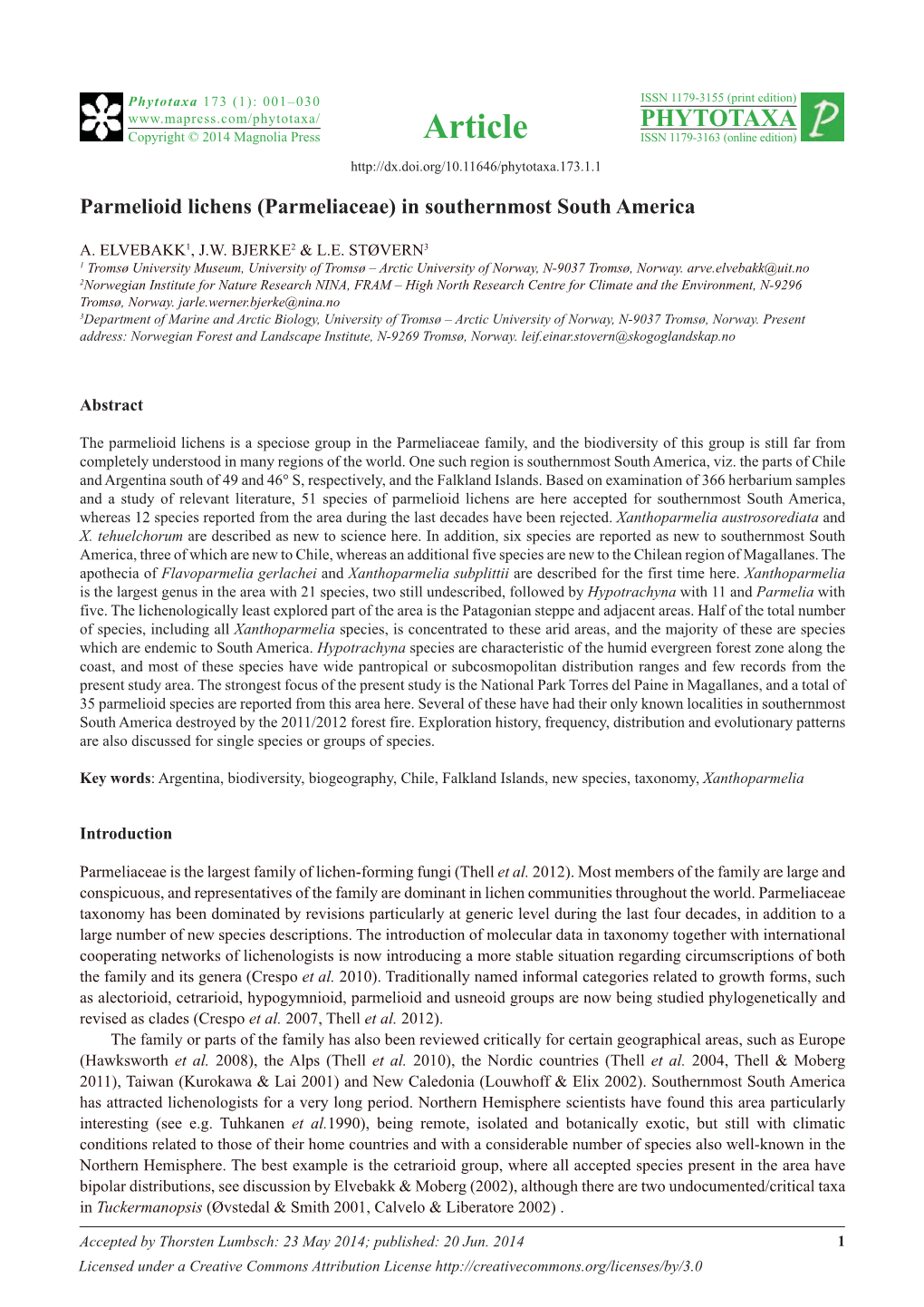 Parmelioid Lichens (Parmeliaceae) in Southernmost South America