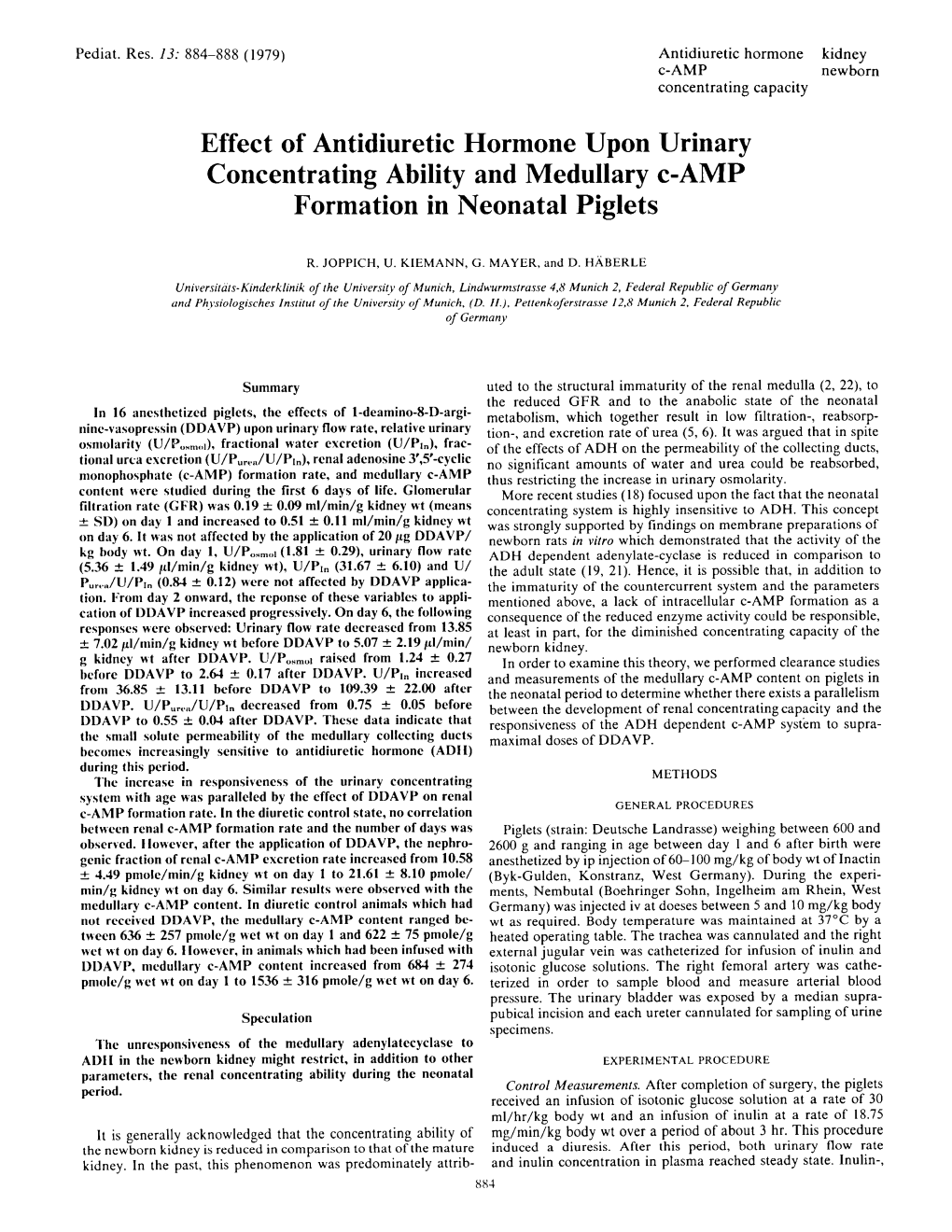 Effect of Antidiuretic Hormone Upon Urinary Concentrating Ability and Medullary C-AMP Formation in Neonatal Piglets