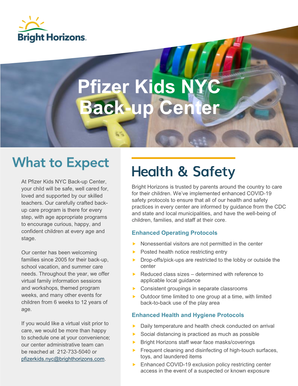 Pfizer Kids NYC Back-Up Center