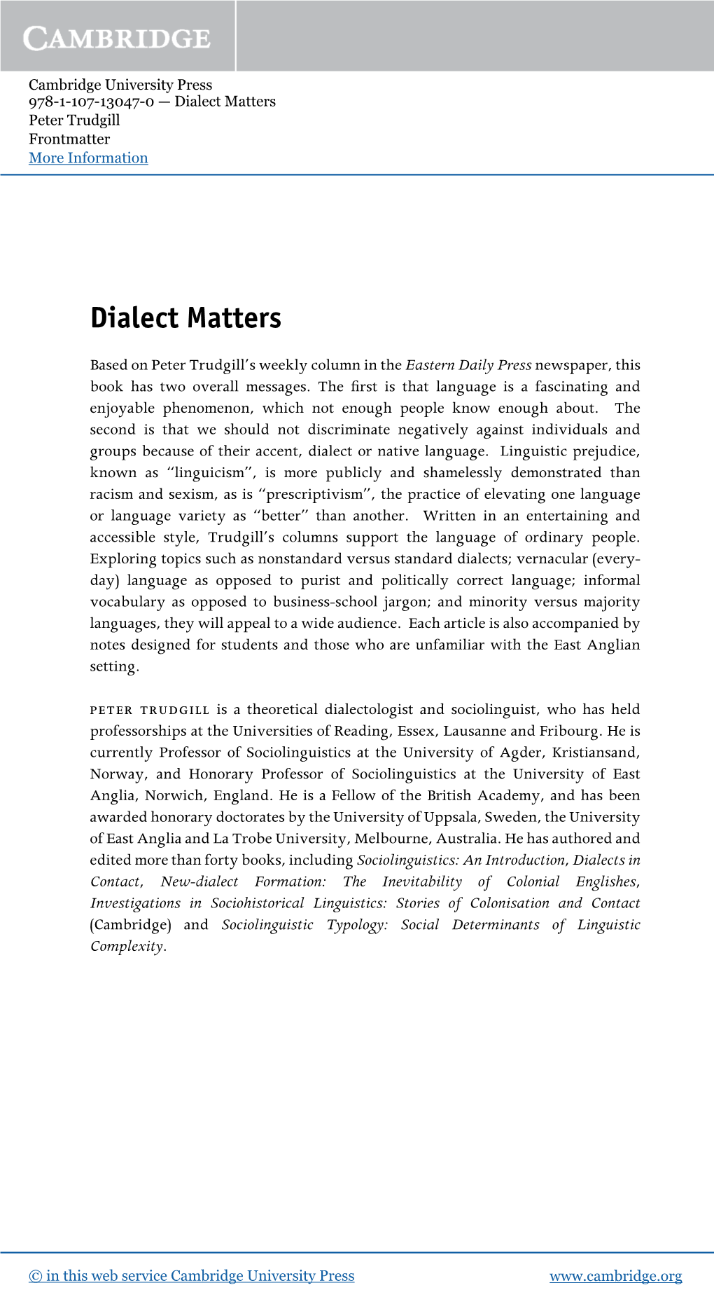 Dialect Matters Peter Trudgill Frontmatter More Information