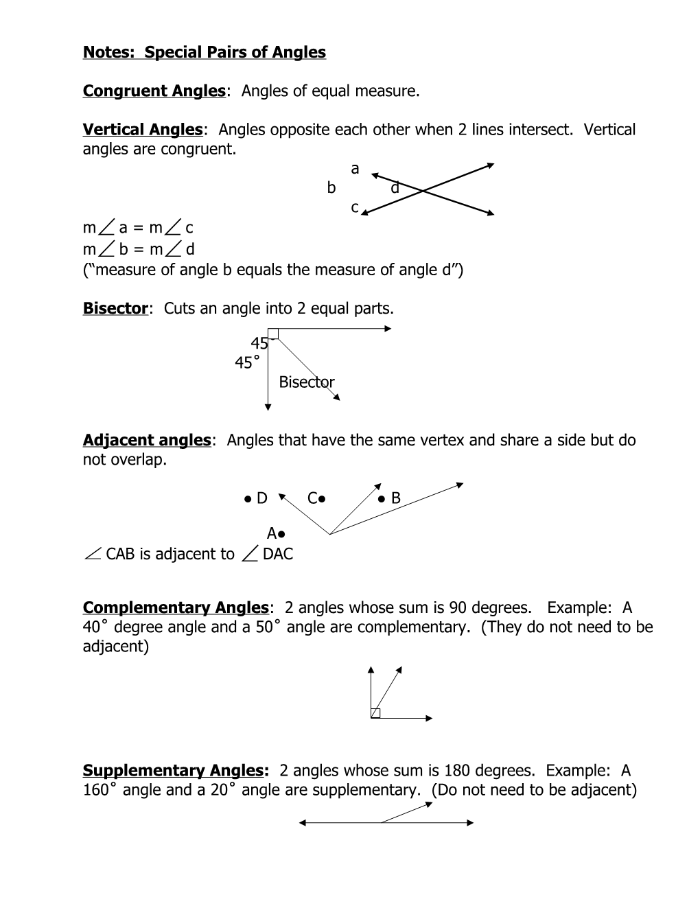 Notes: Special Pairs of Angles