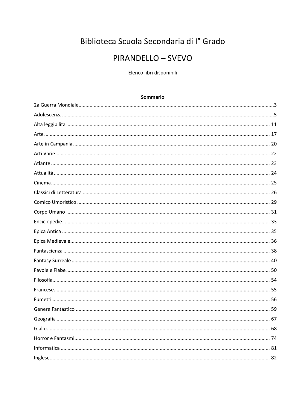 Biblioteca Scuola Secondaria Di I° Grado PIRANDELLO – SVEVO