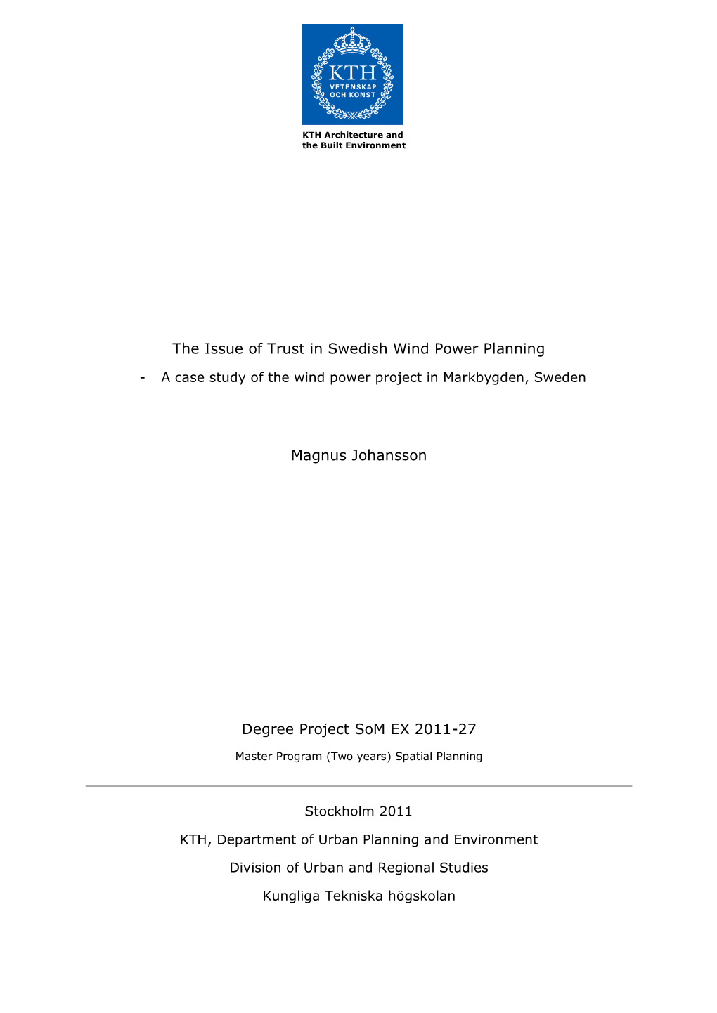 The Issue of Trust in Swedish Wind Power Planning