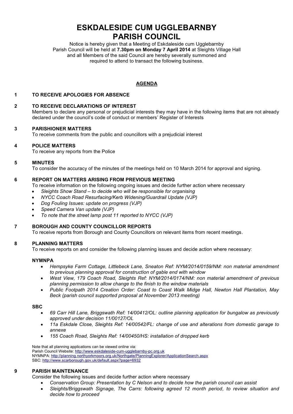 Eskdaleside Cum Ugglebarnby Parish Council