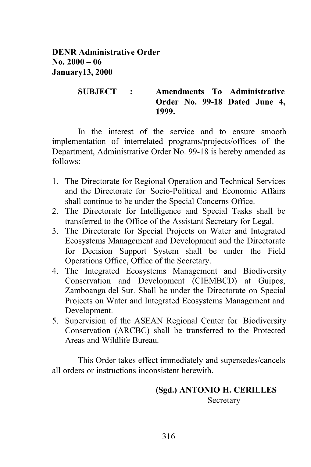 316 DENR Administrative Order No. 2000 – 10 February 01, 2000