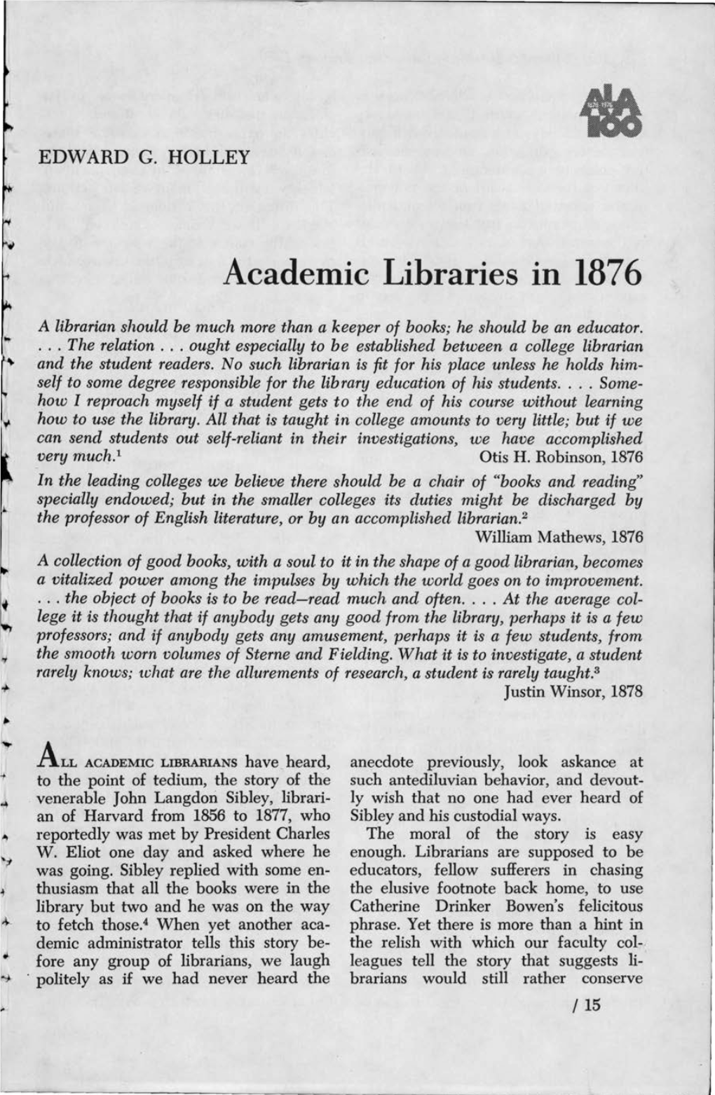 Academic Libraries in 1876