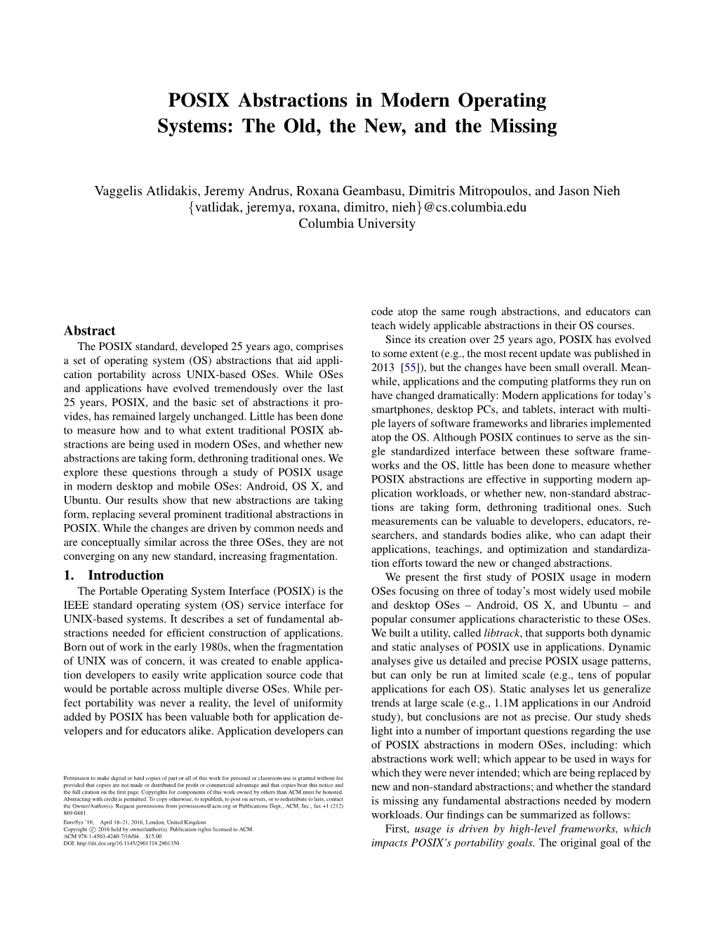 POSIX Abstractions in Modern Operating Systems: the Old, the New, and the Missing