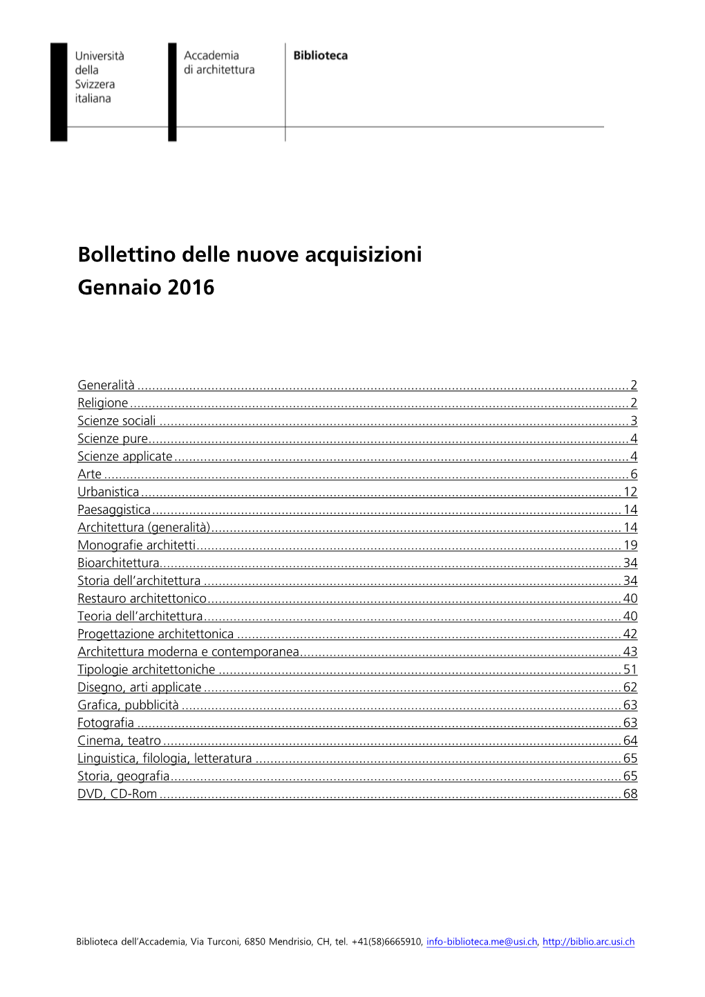 Bollettino Delle Nuove Acquisizioni Gennaio 2016