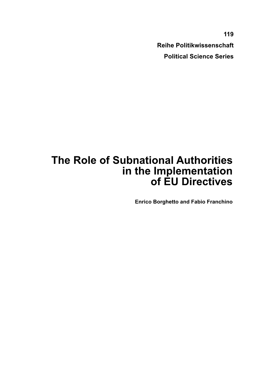 The Role of Subnational Authorities in the Implementation of EU Directives